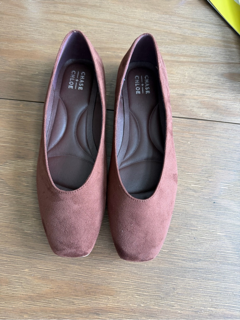 Chase + Chloe Dusty Rose Suede Square-Toe Ballet Flats